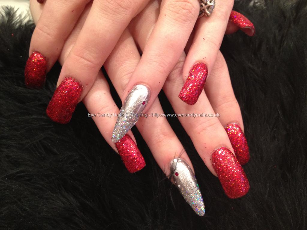 Red And Silver Glitter Dust Nail Art