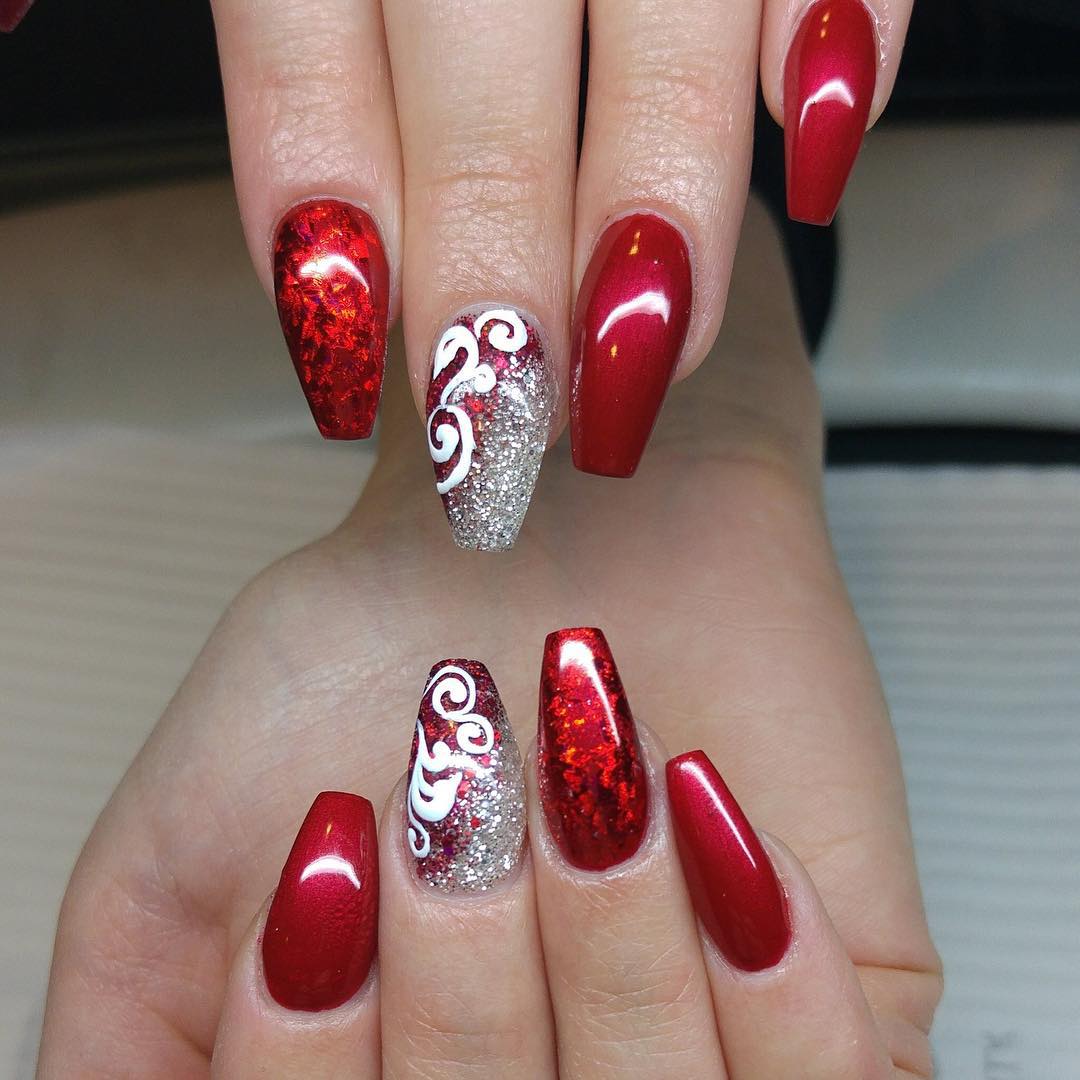 Red And Silver Nail Art Design For Wedding