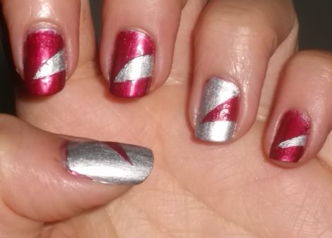 Red And Silver Swoop Nails Design