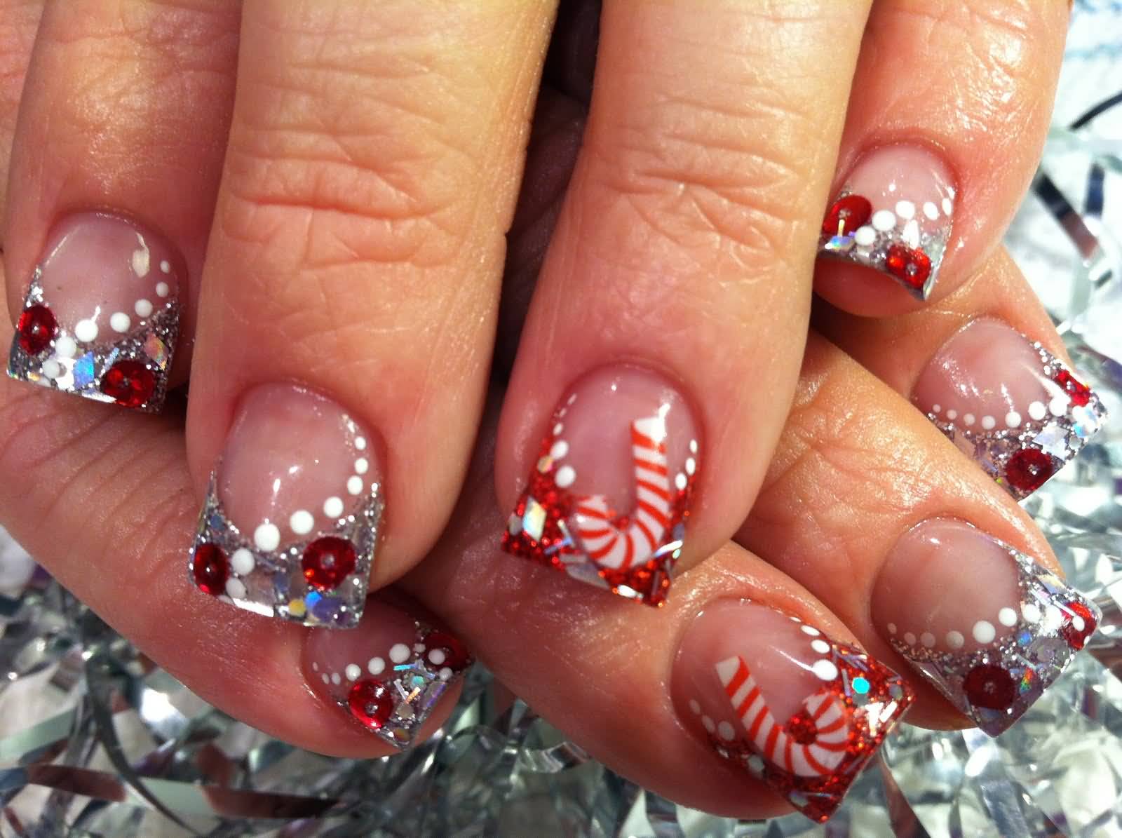 Red And White Candy Christmas Nail Art Design