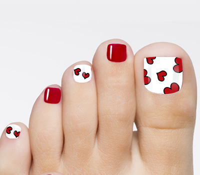 Red And White Hearts Toe Nail Art