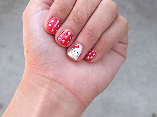 Red And White Hello Kitty Nail Art
