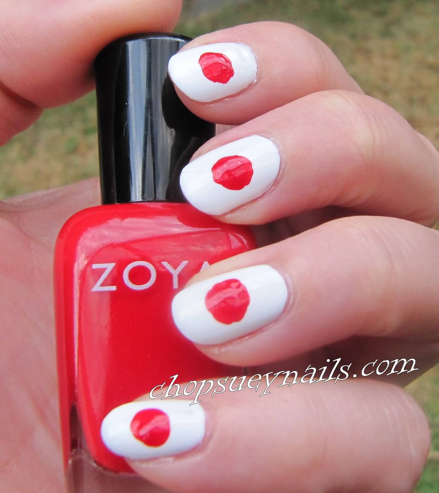 Red And White Japanese Flag Nail Art