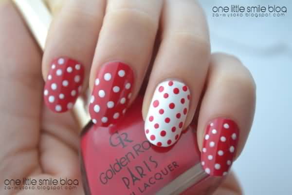 Red And White Polka Dots Nail Design