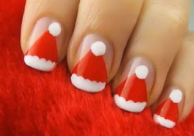 Red And White Santa Claus Cap Nail Art
