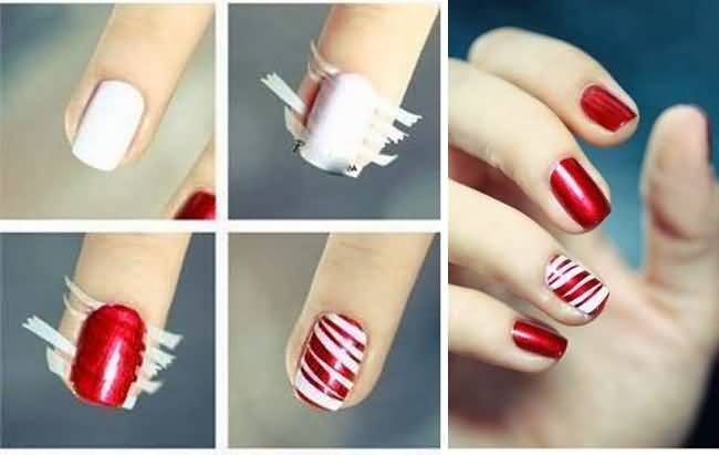 Red And White Short Nail Art
