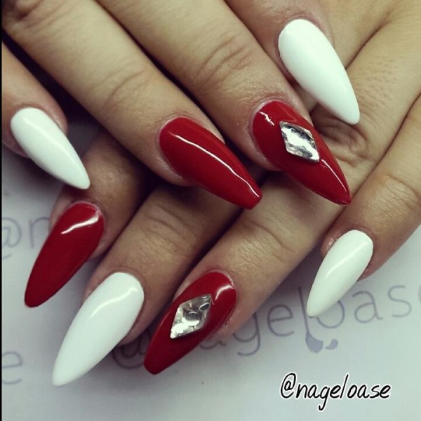 Red And White Stiletto Nail Art Design
