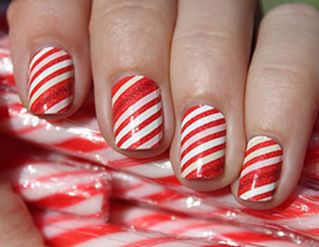 Red And White Stripes Candy Nail Art