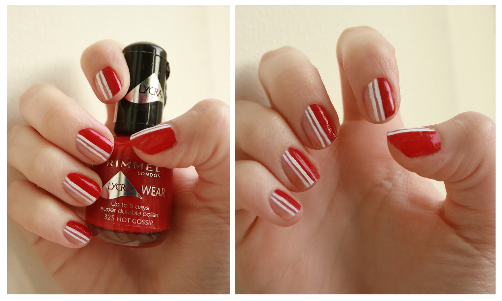Red And White Stripes Nail Art