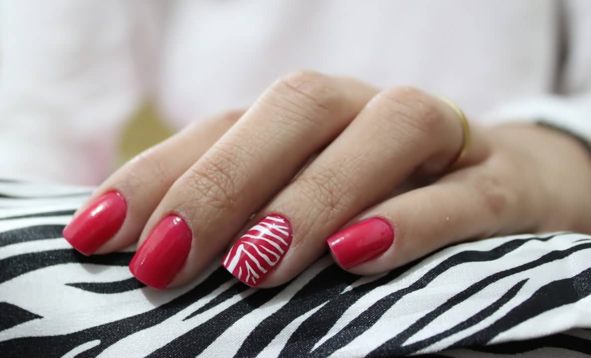 Red And White Zebra Print Nail Art