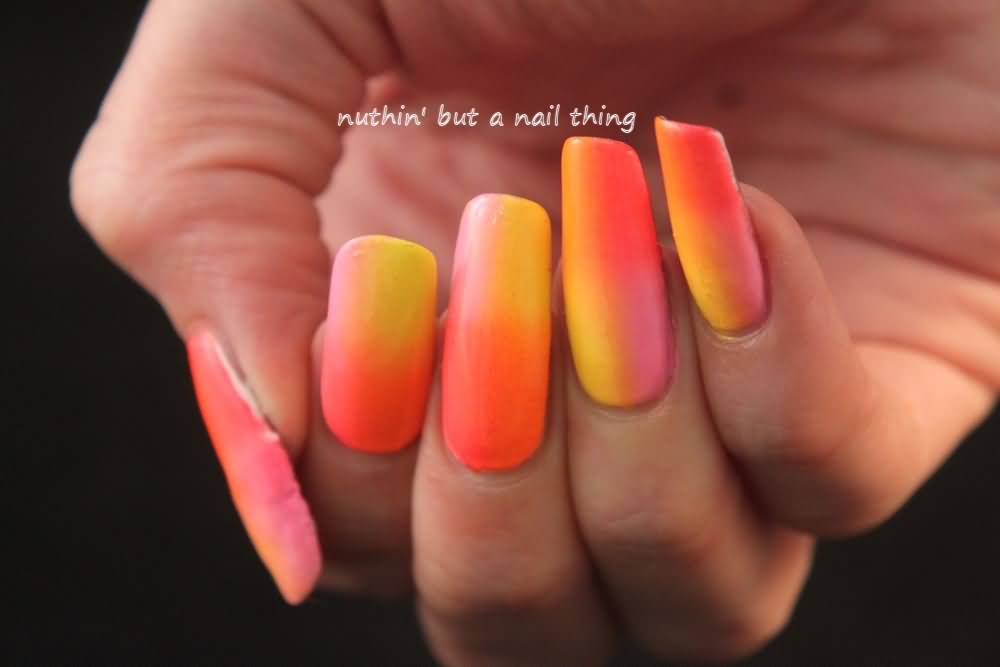 Red And Yellow Gradient Nail Art