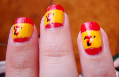 Red And Yellow Spain Flag Nail Art