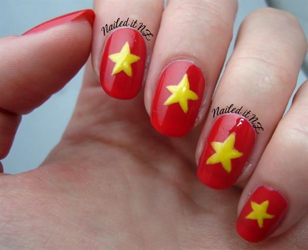 Red And Yellow Star Vietnam Flag Nail Art