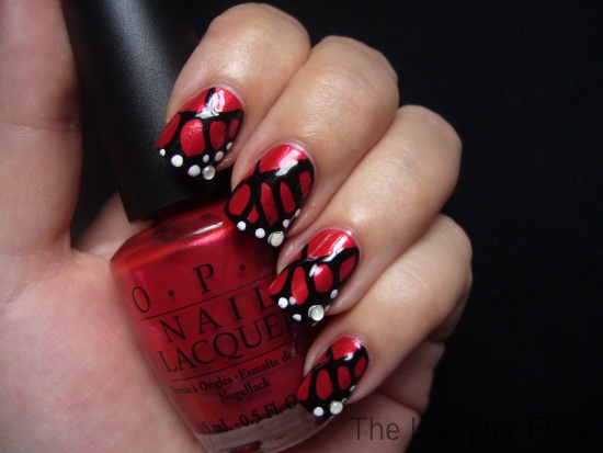 Red Butterfly Wings Nail Art