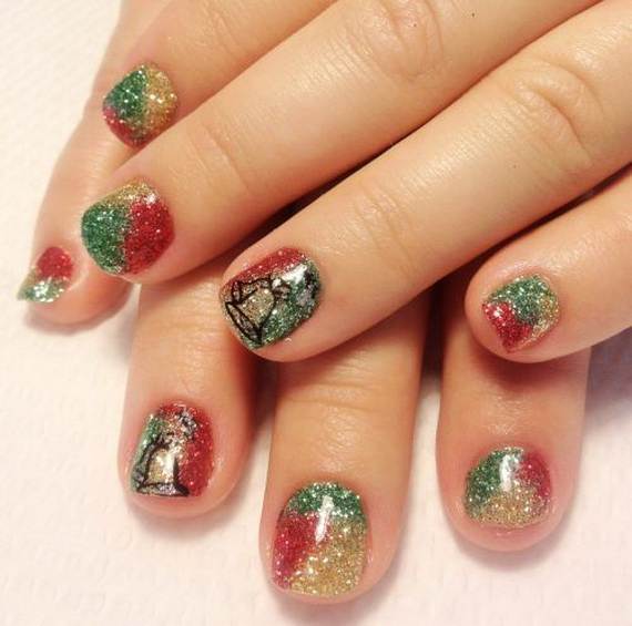 Red Green And Gold Gel Christmas Nail Art