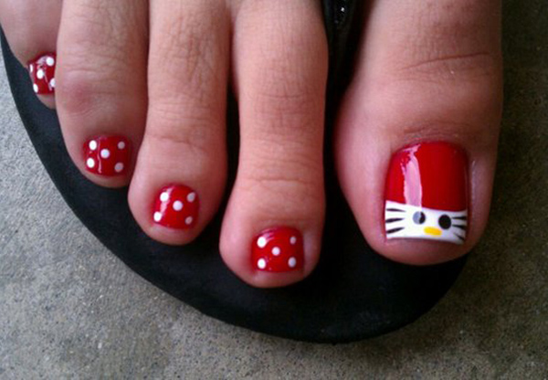 Red Hello Kitty Toe Nail Art