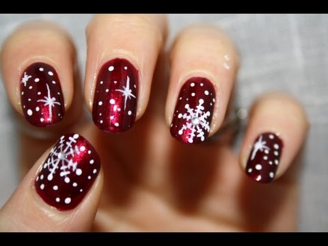 Red Nails With White Snowflakes Design Christmas Nail Art Tutorial Video