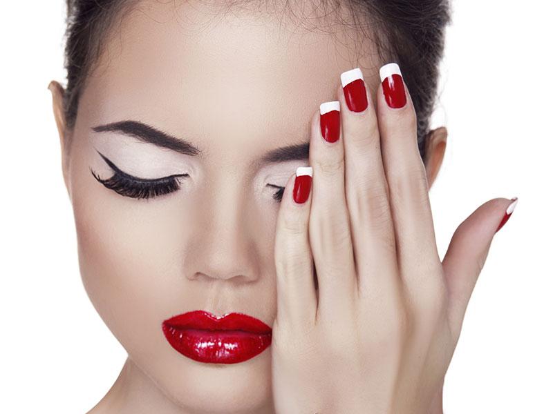 Red Nails With White Tip Nail Art