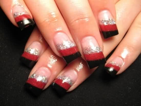 Red Silver And Black Nail Art