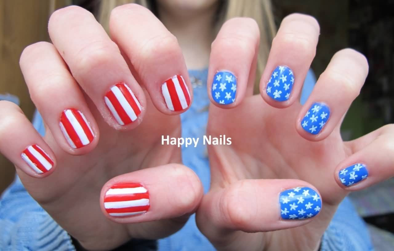 Red Stripes And Stars Design American Flag Nail Art