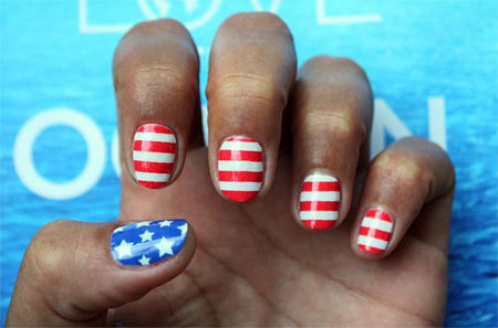 Red Stripes And White Stars Patriotic American Flag Nail Art
