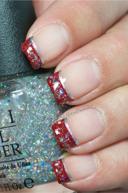 Red Tip Nails Glitter Christmas Nail Art