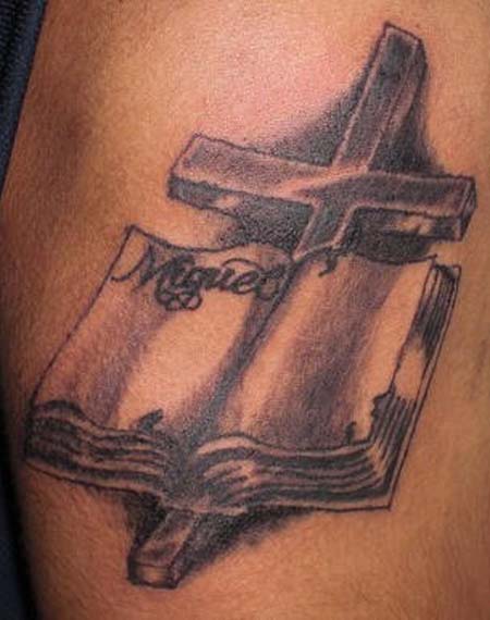 Remembrance Cross And Book Tattoo
