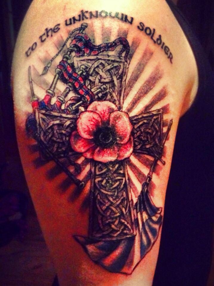 Remembrance Scotland Tattoo On Right Half Sleeve By Sean