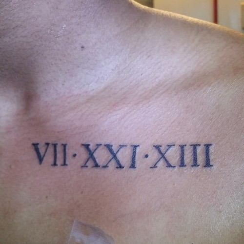 Roman Numbers Tattoo On Collarbone