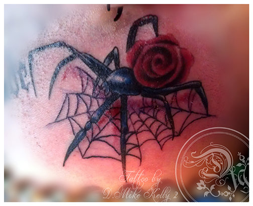 Romantic Black Widow Spider Tattoo