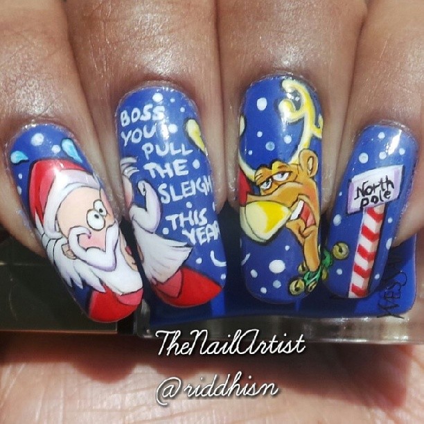 Rudolph Reindeer Christmas Nail Art Design