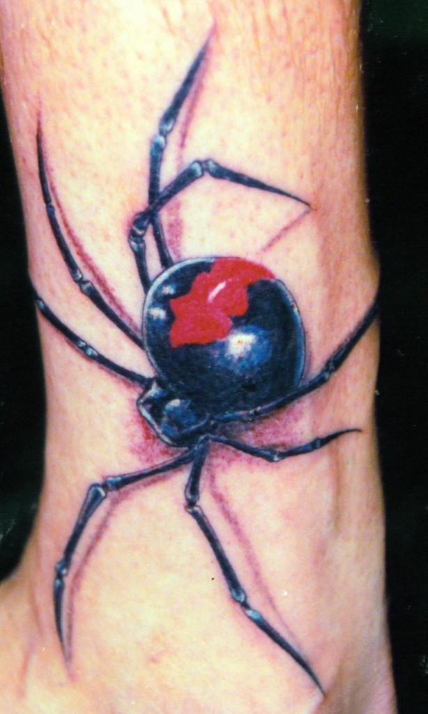 Scary Black Widow Spider Tattoo On Ankle