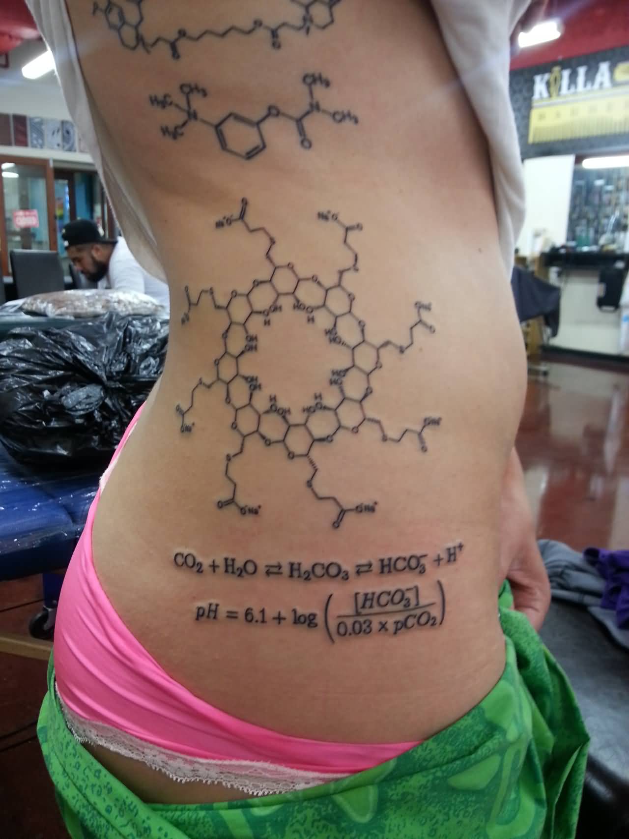 Science Molecules Formula Tattoo On Side Rib For Girls