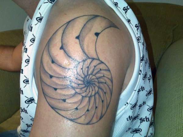 Seashell Spiral Tattoo On Left Shoulder