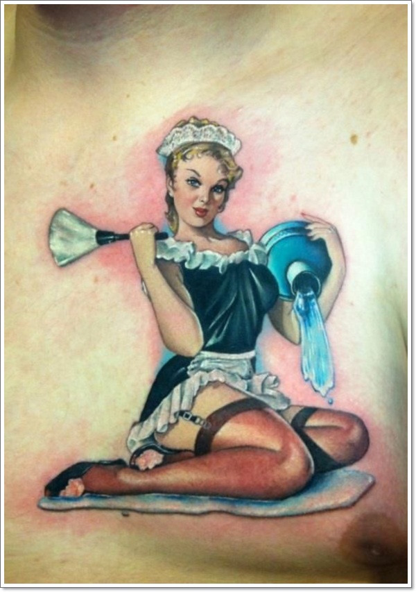Servant Pin Up Girl Tattoo On Chest