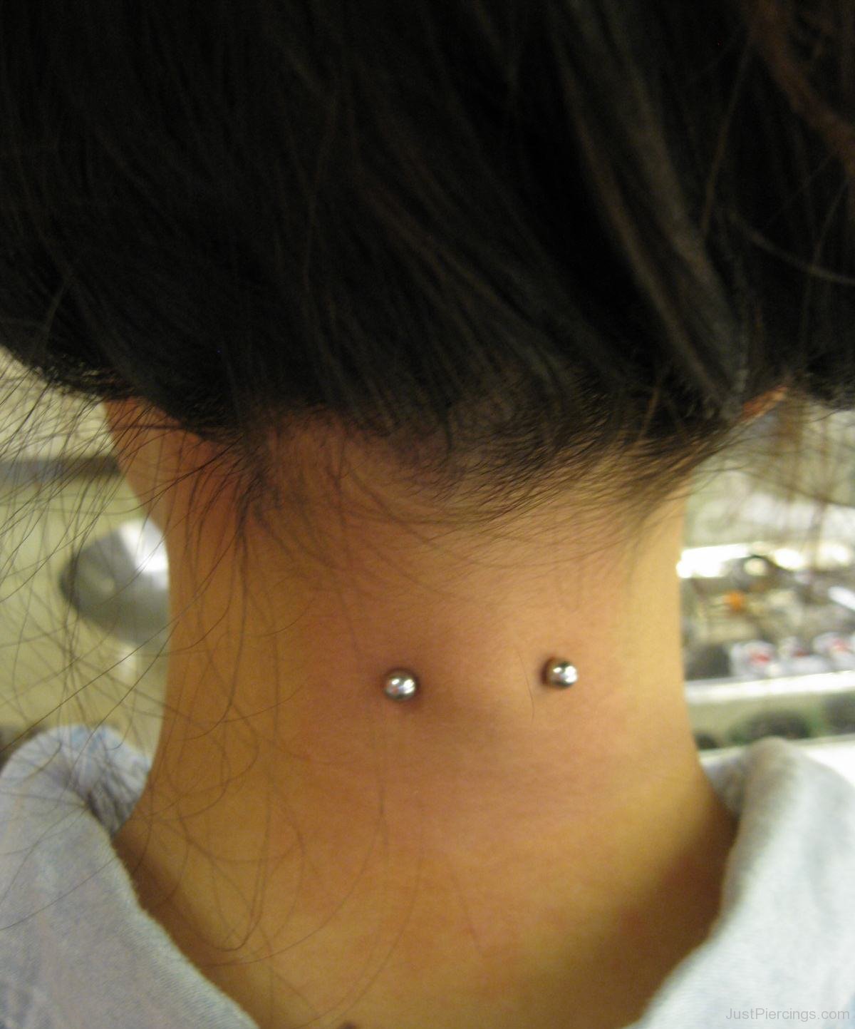 Silver Barbell Surface Neck Piercing For Young Girls