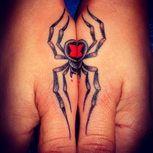 Simple Black Widow Spider Tattoo On Both Hands