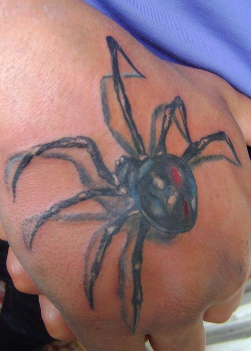 Simple Black Widow Spider Tattoo On Hand