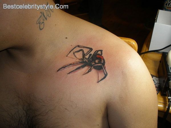 Simple Black Widow Tattoo On Left Upper Shoulder