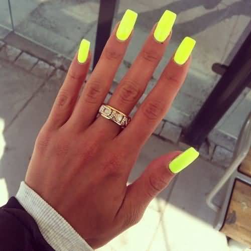 Simple Neon Yellow Nail Art For Girls