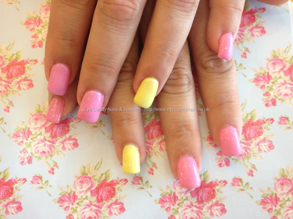 Simple Pink And Yellow Nail Art