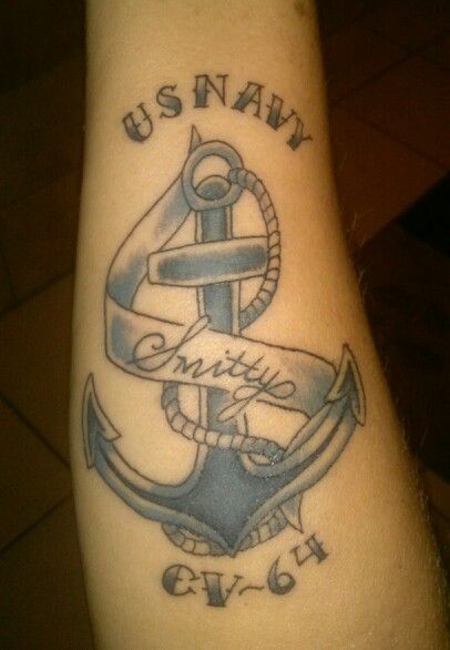 Simple US Navy Anchor Tattoo On Forearm