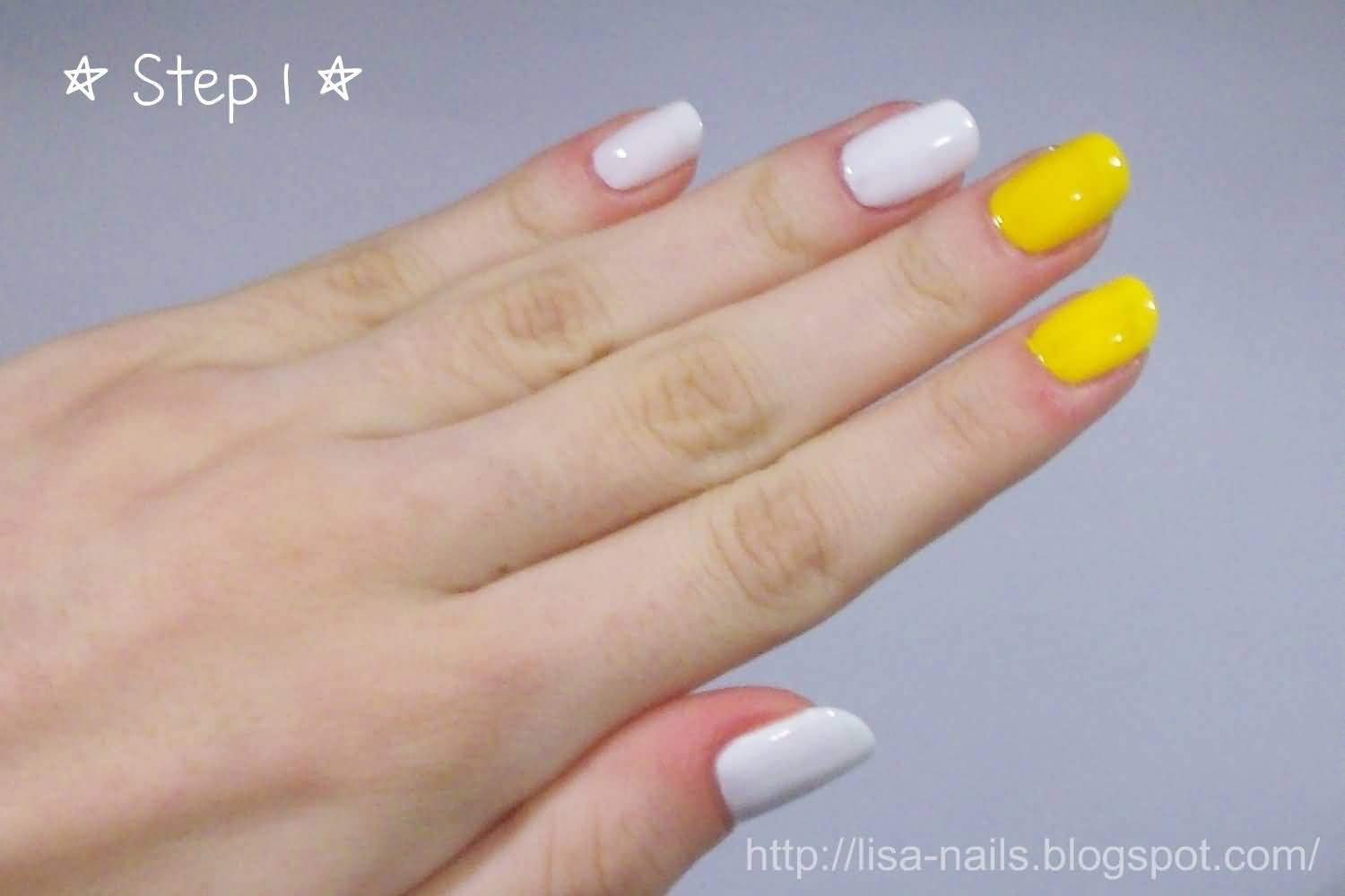 Simple Yellow And White Glossy Nails Design Idea