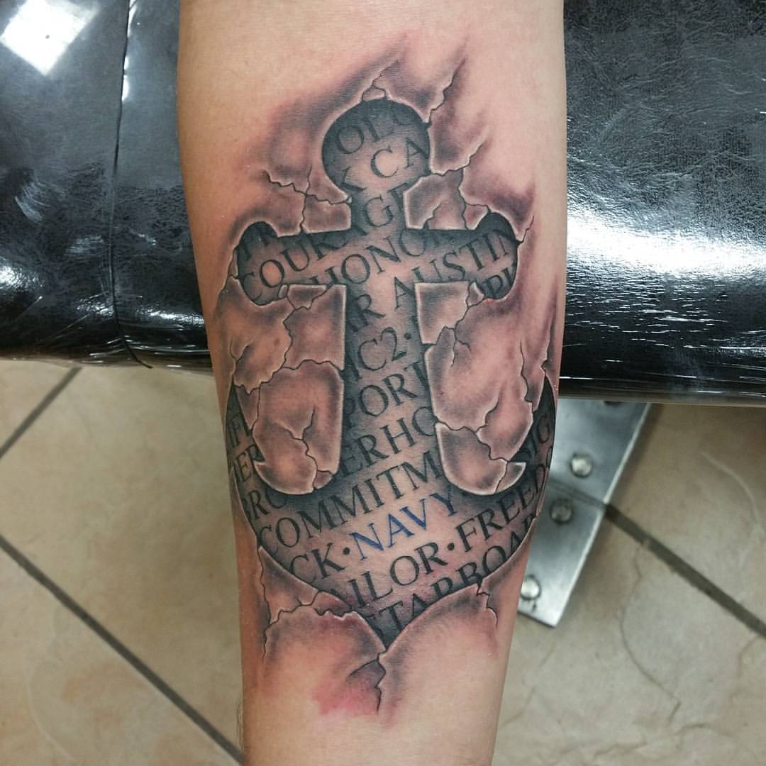 Skin Rip Navy Anchor Tattoo
