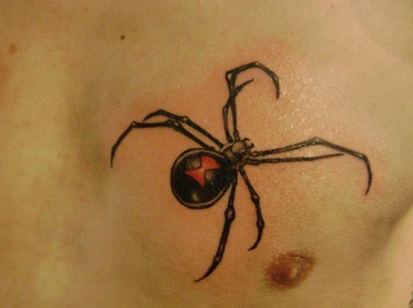 Small Black Widow Spider Tattoo On Chest