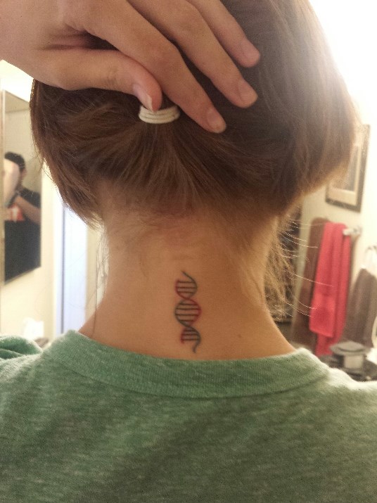 Small DNA Biology Science Tattoo On Nape