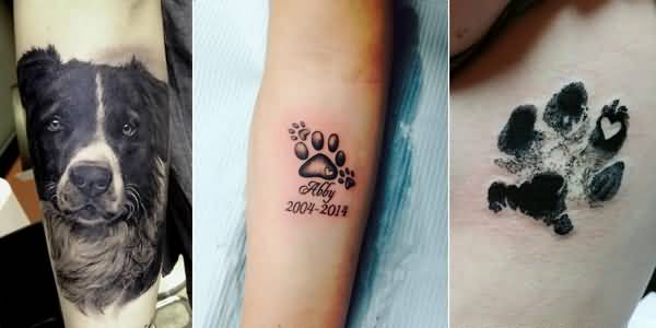 Small Dog Remembrance Tattoo On Forearm