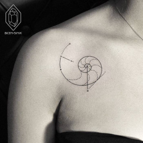 Small Fibonacci Spiral Tattoo On Left Shoulder For Girls