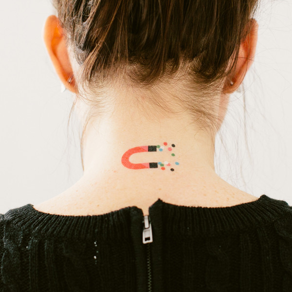 Small Magnet Science Tattoo On Nape For Girls