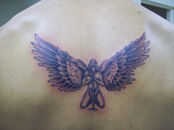 Small Praying Angel Tattoo On Upper Back By Transparentcrayon